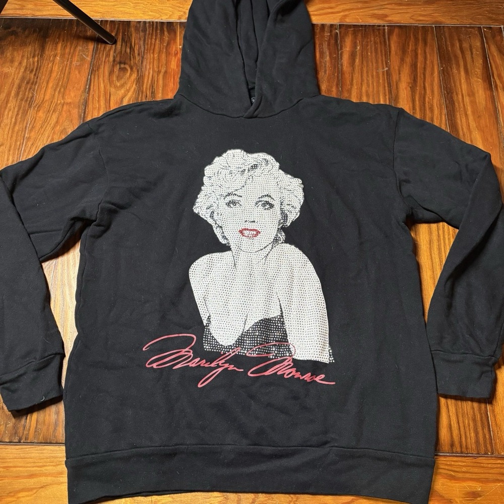 Lauren Moshi Marilyn Monroe Crystal Bling Black Pullover Hoodie XS A1639